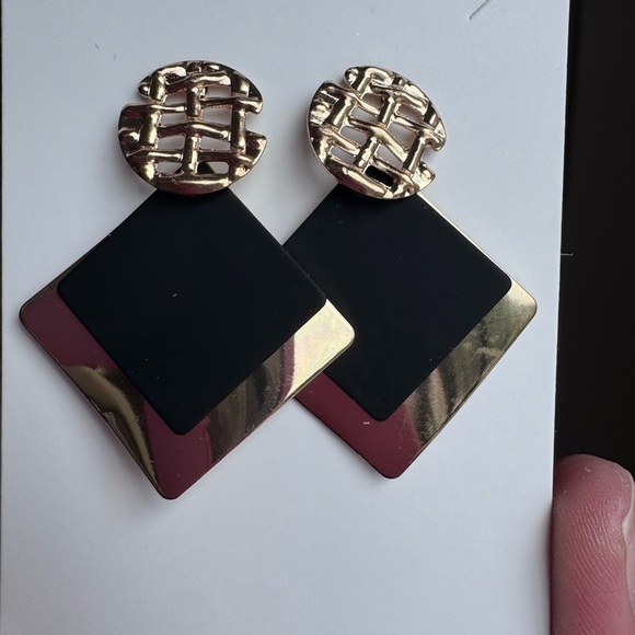 Double Color Rhombus Shape Dangle Earrings for Women - Picture 4 of 4